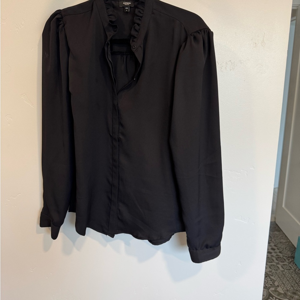Express Black Ruffled Mandarin Collar Blouse - image 1